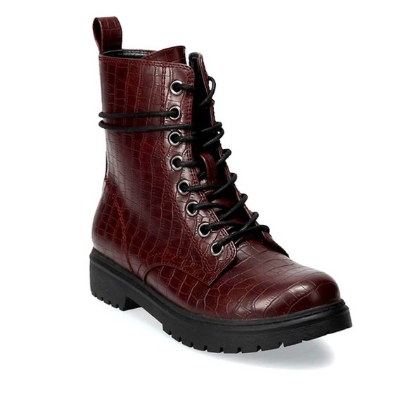 Private Label Shoes - Combat Boots Bowfin Women’s Motorcycle Boot Brown Croc Pattern Lace up 6.5 NEW